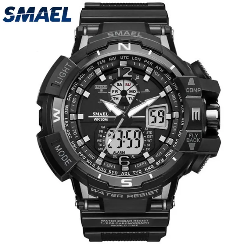 black gray SMAEL мужские часы лучший бренд класса люкс кварцевые цифровые часы Мужские Военные Спортивные Водонепроницаемые наручные часы Relogio Masculino - Цвет: black gray