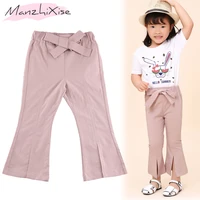 2019 fashion flare girls pants 100 cotton bow elastic waist ankle length boot cut children clothes girl trousers kids bottoms