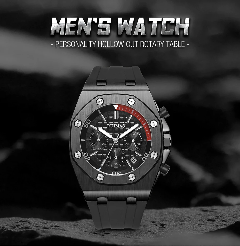 RUIMAS Chronograph Men Sport Watch Fashion Silicone Army Military Watches Relogio Masculino Quartz Wrist Watch Clock Men