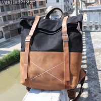 wohenred brand mens backpacks vintage oil wax canvas leather backpack for men school bag large capacity waterproof travel bags