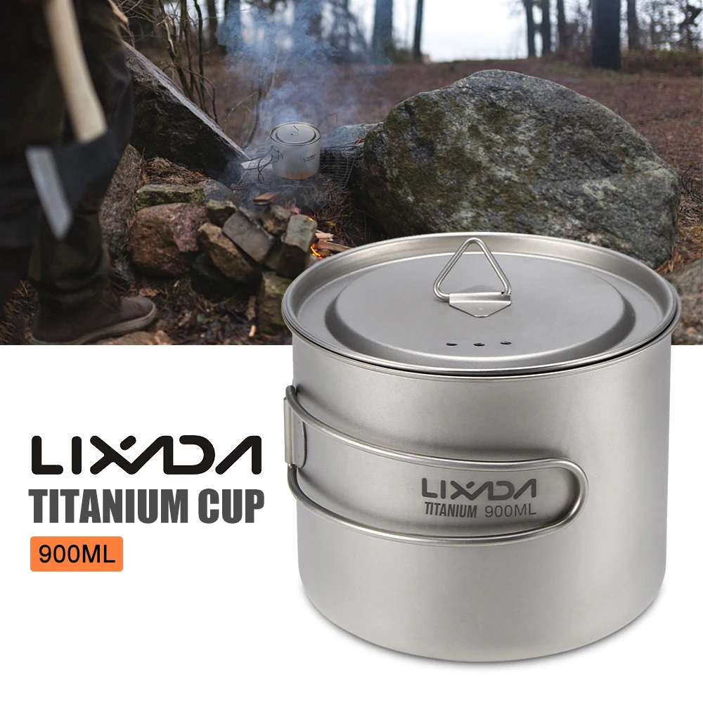 Lixada 900 мл титановый горшок с чашкой Сверхлегкий портативный подвесной крышкой и