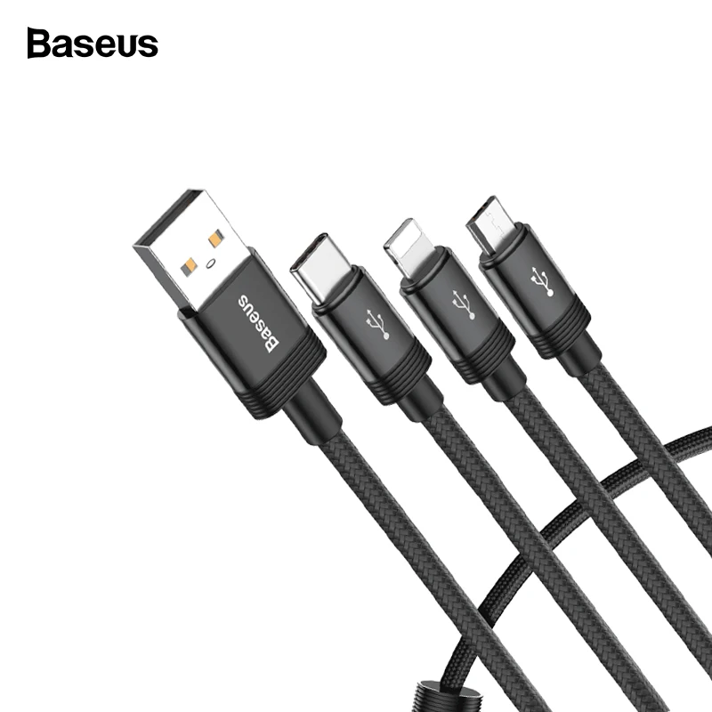 Baseus 3 в 1 Зарядка через usb кабель быстрой зарядки кабель синхронизации данных для iPhone Тип usb C Тип-c кабелем Micro USB кабель для samsung