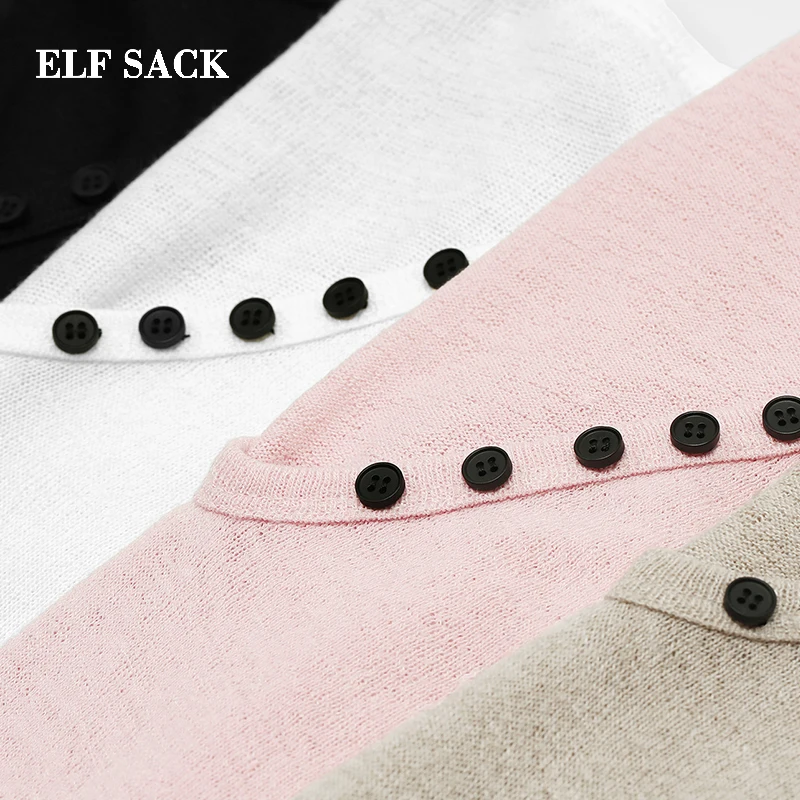 ELFSACK, новинка, женский свитер, Повседневный, однотонный, v-образный вырез, ручная вязка, Женский пуловер, обтягивающий, сексуальный, длинный рукав, женский свитер, топы
