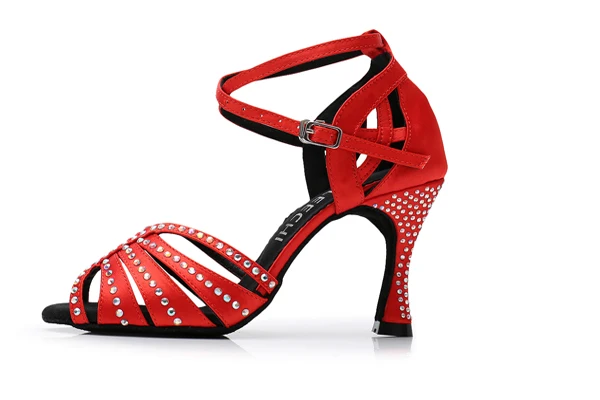 as picture heel 9cm DILEECHI/туфли для латинских танцев; стразы; Новинка; кожа; атлас; обувь для сальсы; женская Обувь для бальных танцев; Каблук 9 см; женские Танцевальные Кроссовки - Цвет: as picture heel 9cm