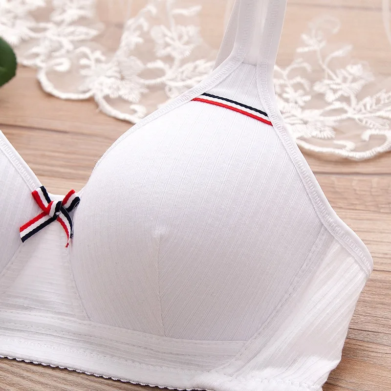 Хлопковая футболка для подростков девочек бюстгальтеры Беспроводной молодых