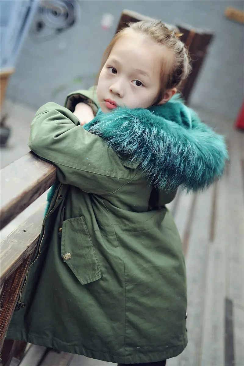Коллекция 2018 года зимнее Детское пальто с натуральным кроличьим мехом теплое