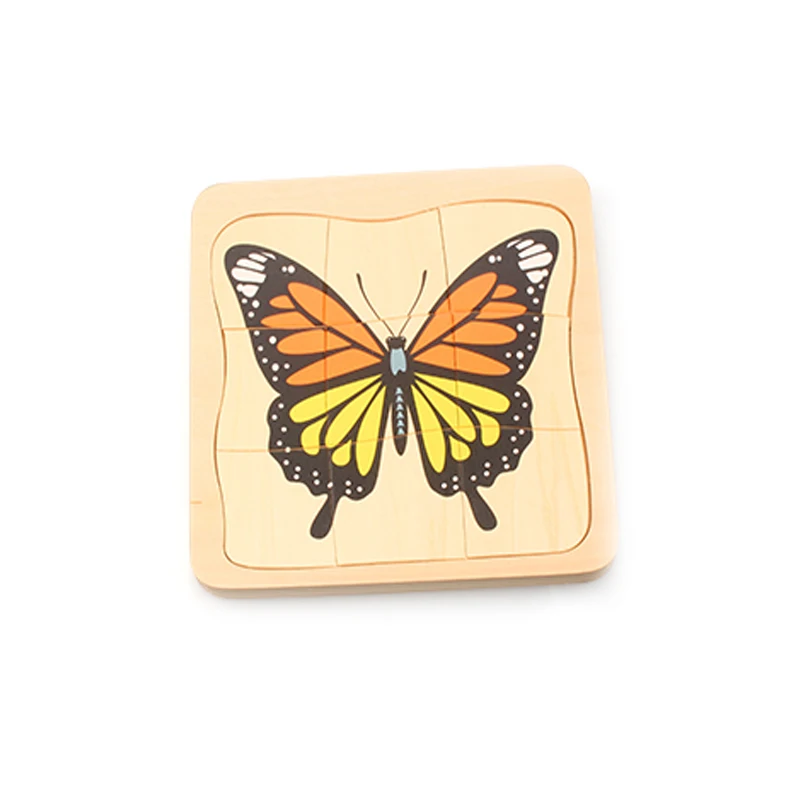 Butterfly Животные Пазлы деревянные Обучающие игрушки Монтессори рост растений детские игры домашний Дошкольный пазл доска От 1 до 3 лет - Цвет: Butterfly