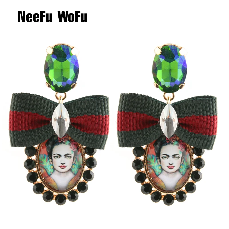 Висячие серьги NeeFu WoFu с кристаллами большие овальной формы длинные