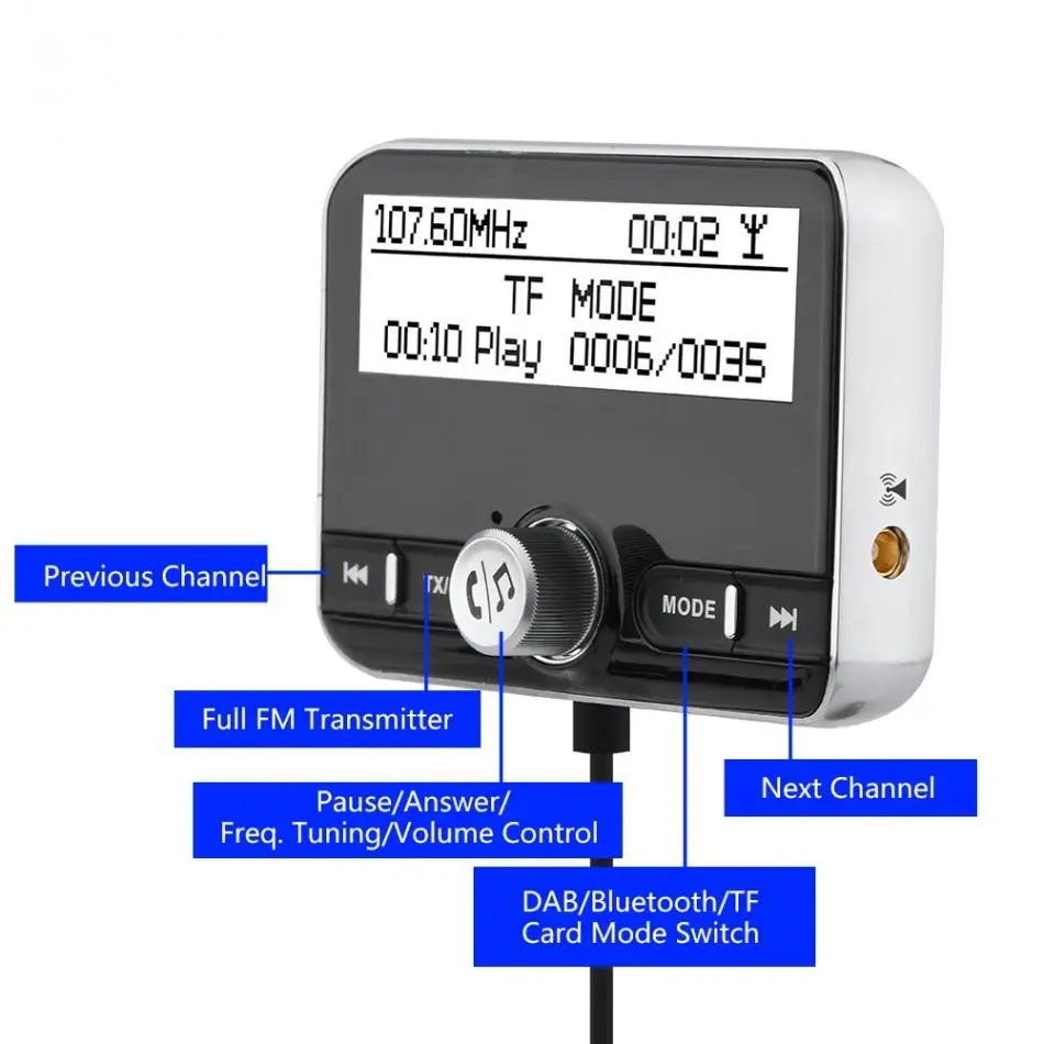 DAB002 DAB цифровой радиоприемник fm-тюнер радио Автомобильный Bluetooth 4,2 передатчик адаптер FM DAV/DAB тюнер вещания