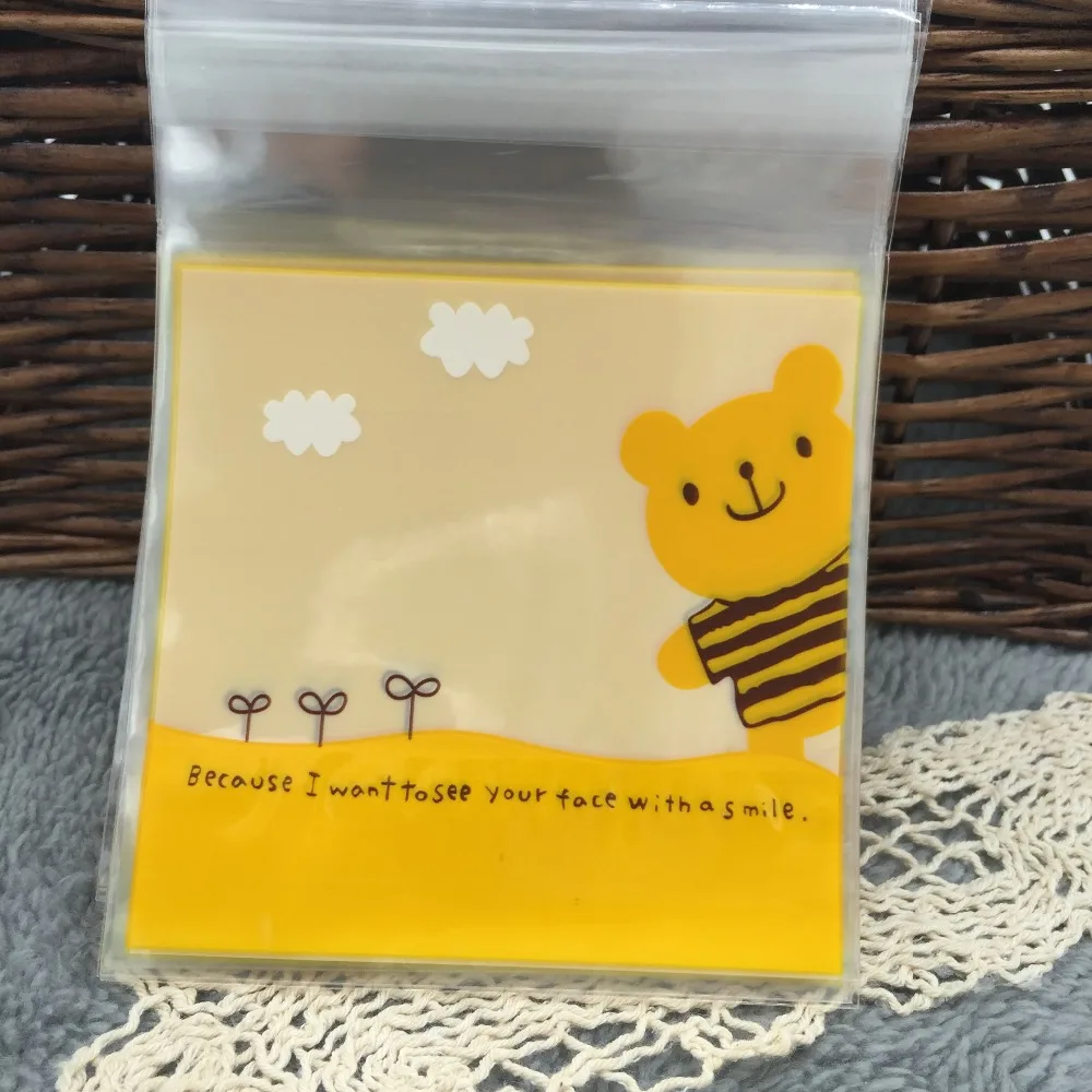Упаковка для печенья желтый медведь самоклеящаяся пластиковая стандартная