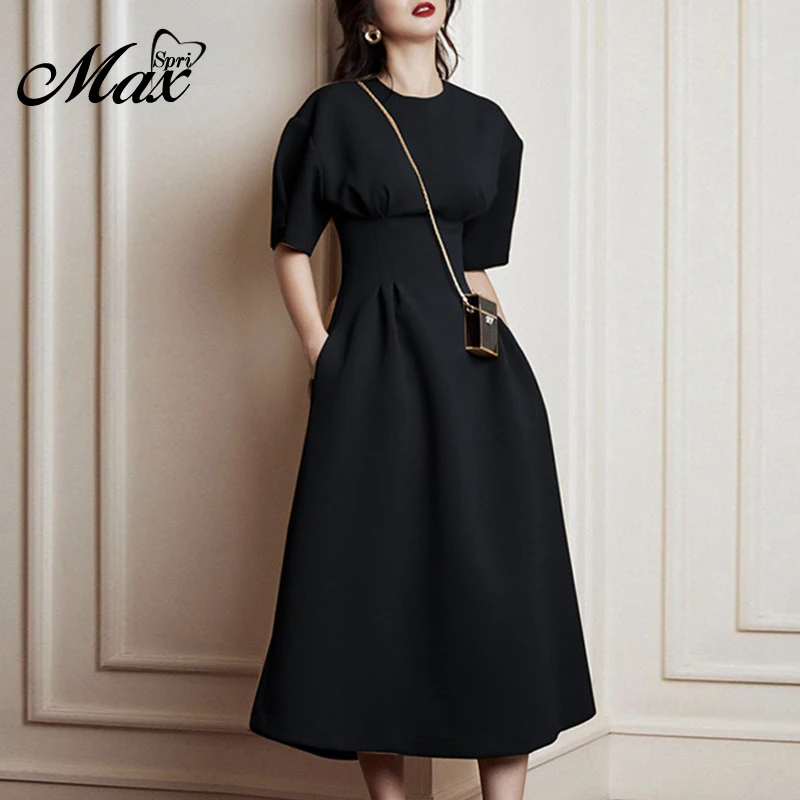 Женское облегающее платье Max Spri офисное ТРАПЕЦИЕВИДНОЕ ПЛАТЬЕ с круглым вырезом