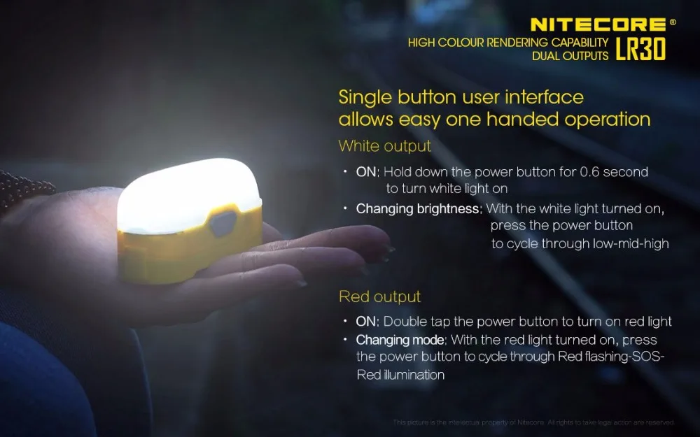 NITECORE LR30 USB Перезаряжаемый Фонарь 6* с высоким индексом светопередачи, светодиодная лампа белого/красного цвета с двойным источником света макс. 205 люмен портативный свет для кемпинга