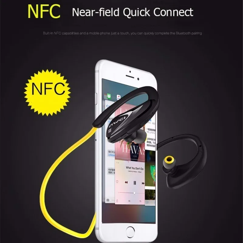 Awei NFC hands free стерео спортивные наушник блютуз беспроводные наушники гарнитура бега с микрофоном вкладыши earbuds микронаушник aptx hd hi fi для телефона андроид Xiaomi Redmi Mi Apple iPhone Huawei Honor Samsung