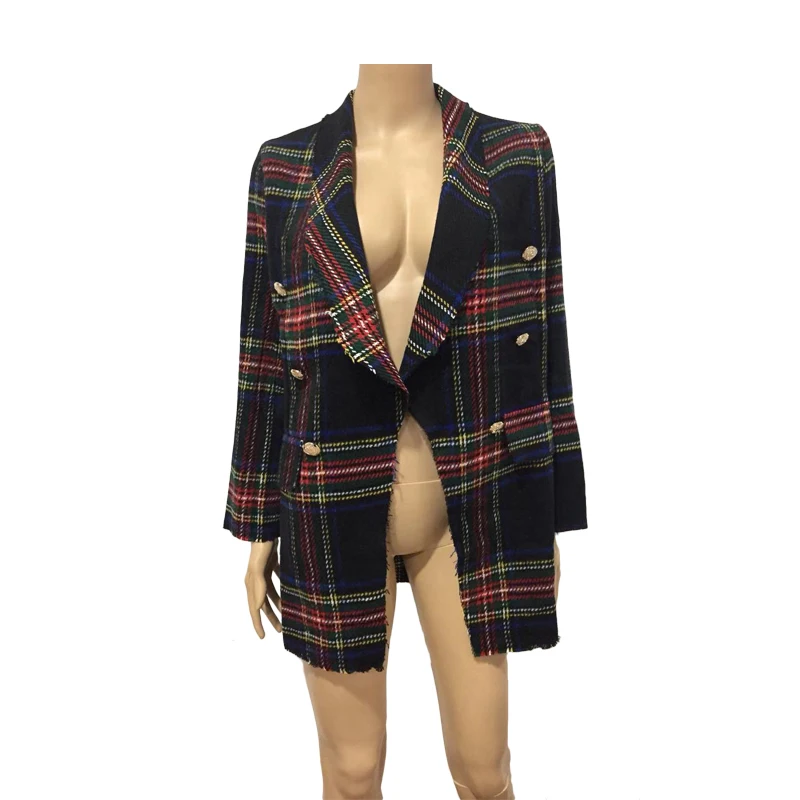 Винтажная клетчатая твидовая куртка пальто с длинным рукавом Veste Femme Modis женская новая весенняя уличная двубортная куртка с карманами