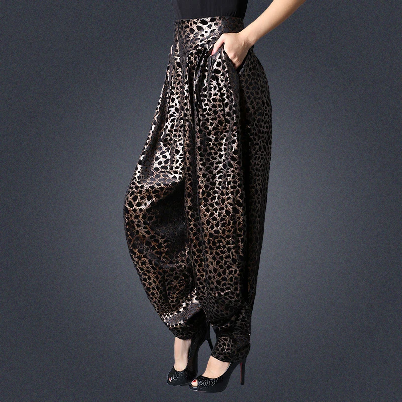 Женские свободные шаровары с высокой талией леопардовые брюки широкими