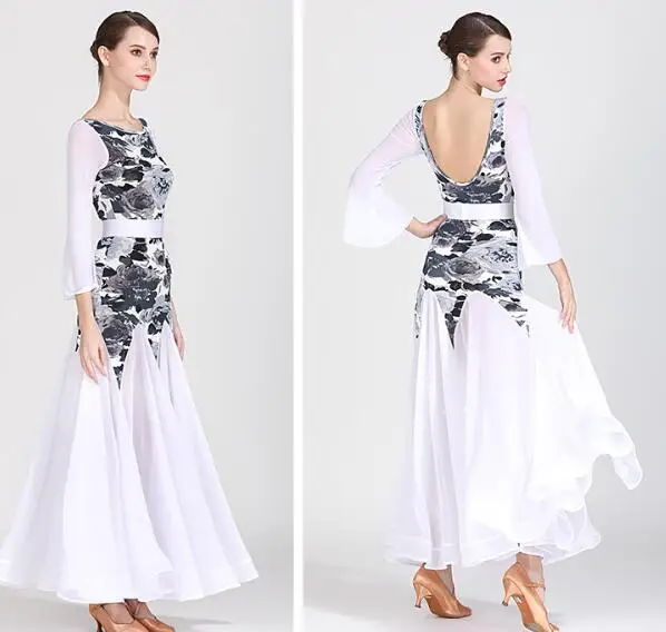 lady Ballroom Dance Competition Dresses Women Standard Waltz Dress Tango Costume dresses white grey1871 | Тематическая одежда и