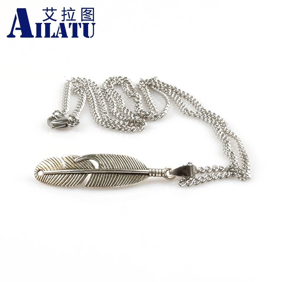 Ailatu New Arrival Zinc Alloy Feather Pendant and Stainless Steel Chain Necklace for Men Women' Gifts | Украшения и