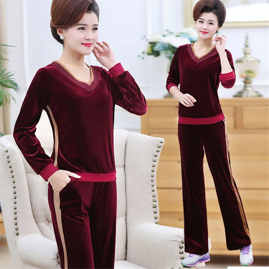 

2021 Tracksuit Casual Velvet Set Two Piece Wide Leg Pants Women Suit Spring Fashion Hoodie Sweat 2 Pcs Woman Sets