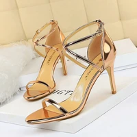 2022 ankle buckle stiletto womens sandals summer shoes open toe high heels sexy party office leather sandals woman big size 40