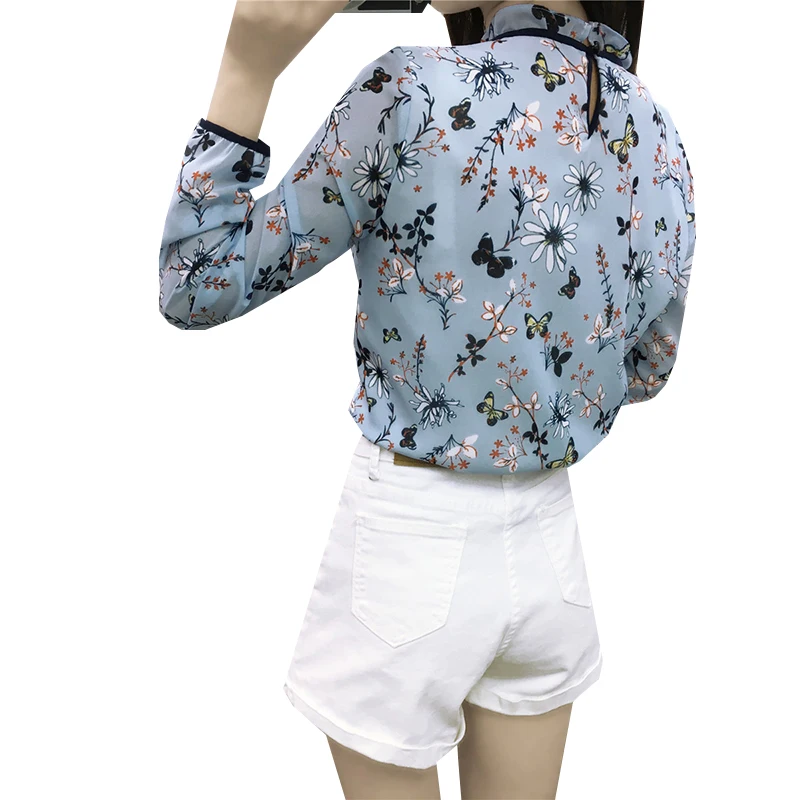 Новинка 2017 шифоновая блузка с цветочным принтом рубашки женские повседневные