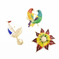 cute 3 styles colorful multicolor enamel brooches flower bird nautical sailing ship brooches corsage charming coat scarf jewelry