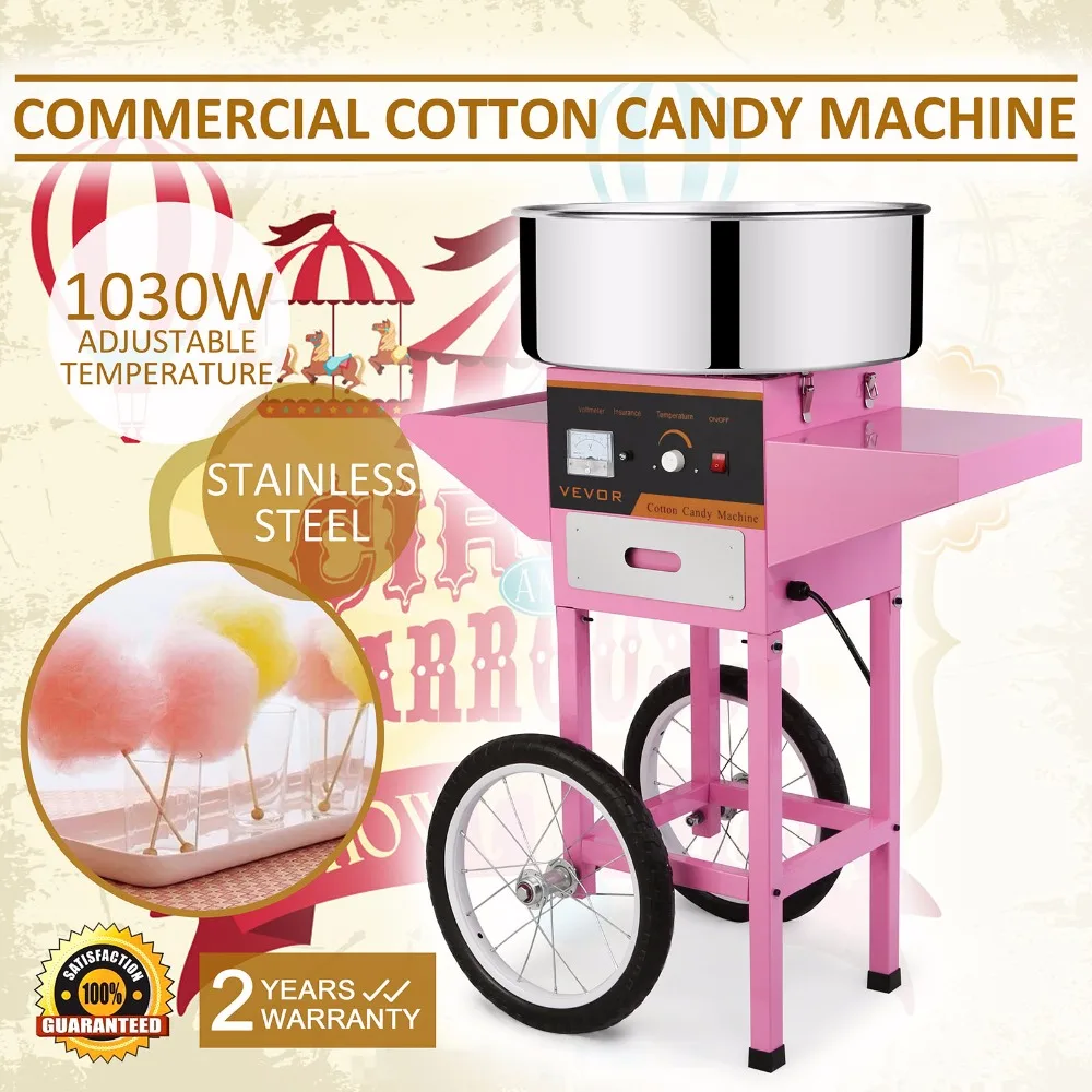

Brand New Commercial Electric Cotton Candy Machine Floss Maker Pink with Cart Stand