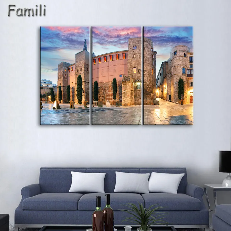 Пейзаж украшения красочные испанская архитектура Холст Картина Большой HD