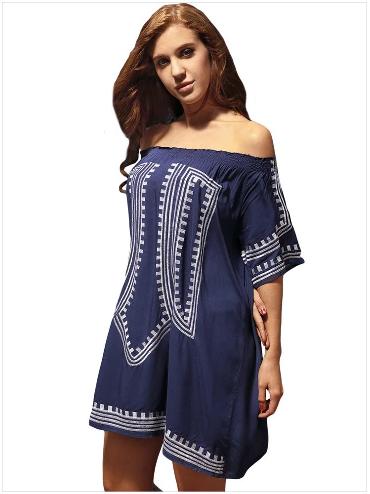 

Women Slash Neck Print Dress Summer Backless Half Sleeve Off Shoulder beach Dress Sexy Dresses Clothing Vestidos 42149