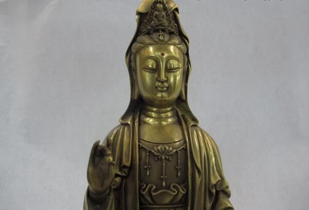song voge gem S0486 12 Chinese Buddhism Brass Copper Bodhisattva Kwan Yin GuanYin Sit lotus Statue | Дом и сад