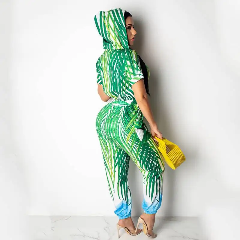 Сексуальный комбинезон с v-образным вырезом и принтом Женская толстовка коротким