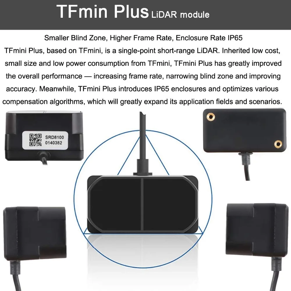 Lidar дальномер сенсор модуль TFmini Plus TOF LiDAR модуль, IP65 Водонепроницаемый пылезащитный UART IEC IIC I/O Анти-пыль FZ3385