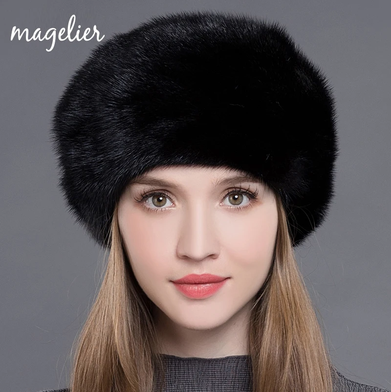 Magier, шапки из натурального меха для женщин, зимние теплые роскошные меховые шапки из натурального меха норки, белые модные брендовые шапки, Новое поступление, MZ015