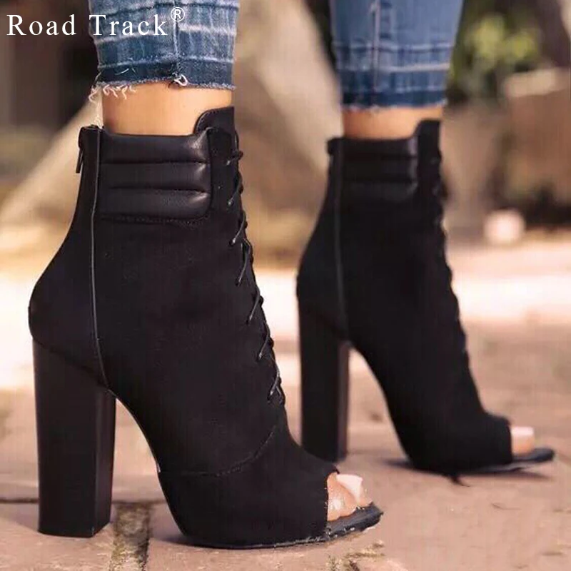 Road Track Spring Autumn Women Boots Cross-tied Peep Toe Zipper Closure Shoes Super High Heels Square heels XWC2412-5 | Обувь