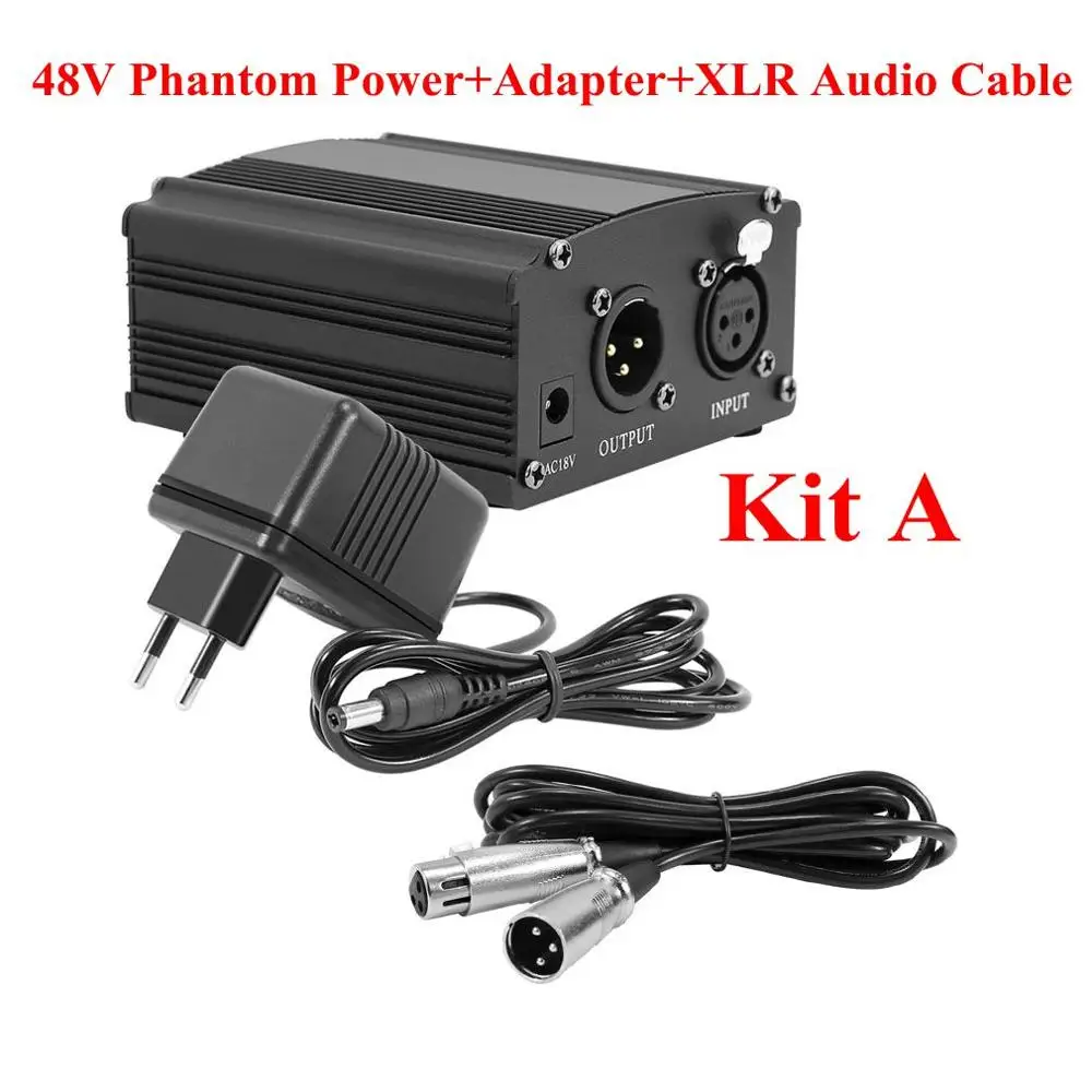 Kit A Для микрофона Bm 800 48 В фантомное питание с адаптером/XLR аудио кабелем/Регулируемая микрофонная стойка/микрофонный фильтр - Цвет: Kit A