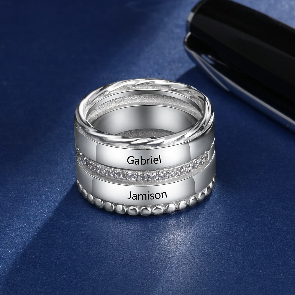 Персонализированное кольцо с гравировкой 2 имена инкрустация Spar кубический