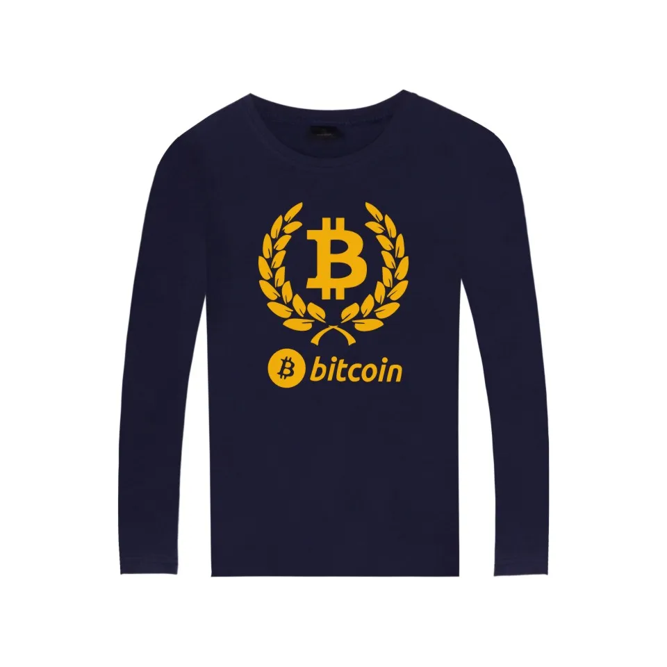 Хлопковая футболка с логотипом биткоина цифровой валюты длинным рукавом Биткоин