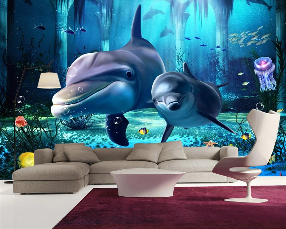 

3D фотообои с дельфином, фотообои для гостиной, спальни