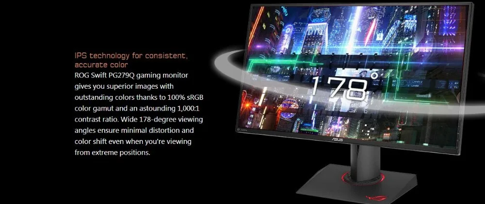 Игровой монитор ASUS ROG Swift PG279Q-2" 2 K WQHD(2560x1440) ips, с возможностью разгона 165 Гц, G-SYN