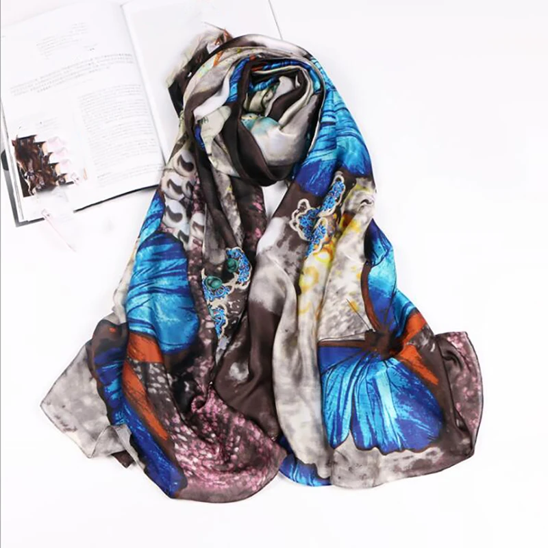 Летний хиджаб шарф из имитированного шелка женский с принтом шали и шарфы 180*90 см