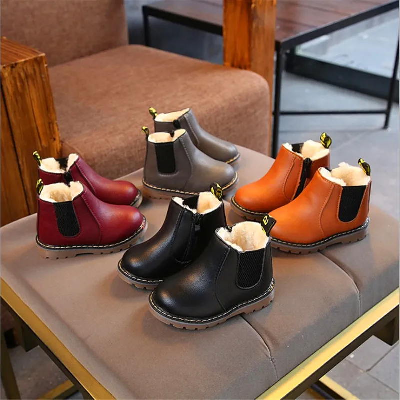 2019 детские сапоги осень и зима из ПУ-кожи кожаные Водонепроницаемый ботинки на