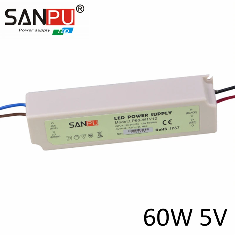 Светодиодный импульсный источник питания 5V 12A тонкий водонепроницаемый 60W SANPU AC