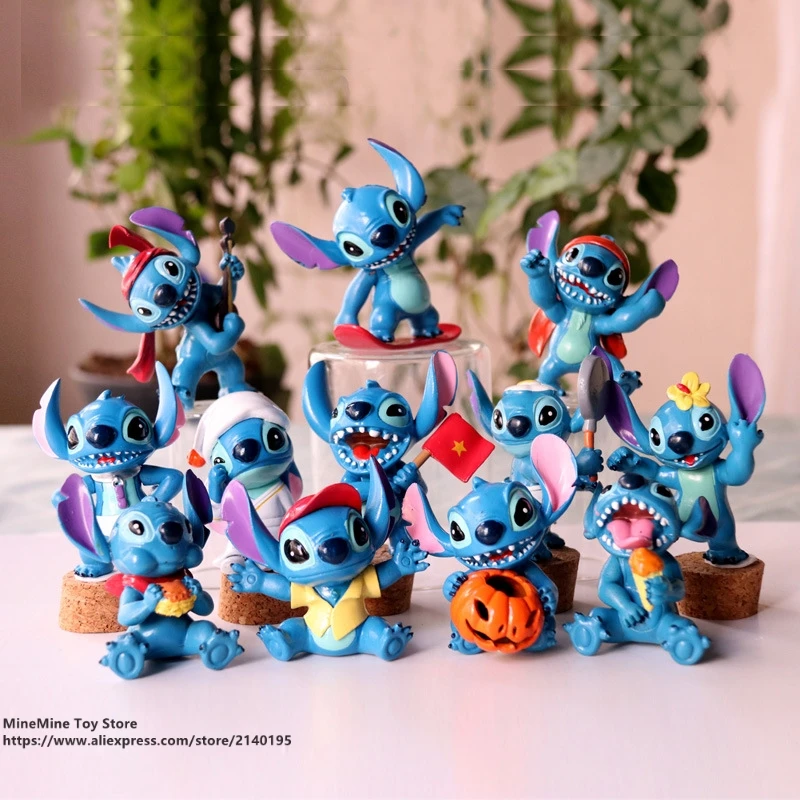 DISNEY Lilo & Stitch 12 шт./компл. 5 7 см фигурка осанки коллекция украшений аниме игрушка
