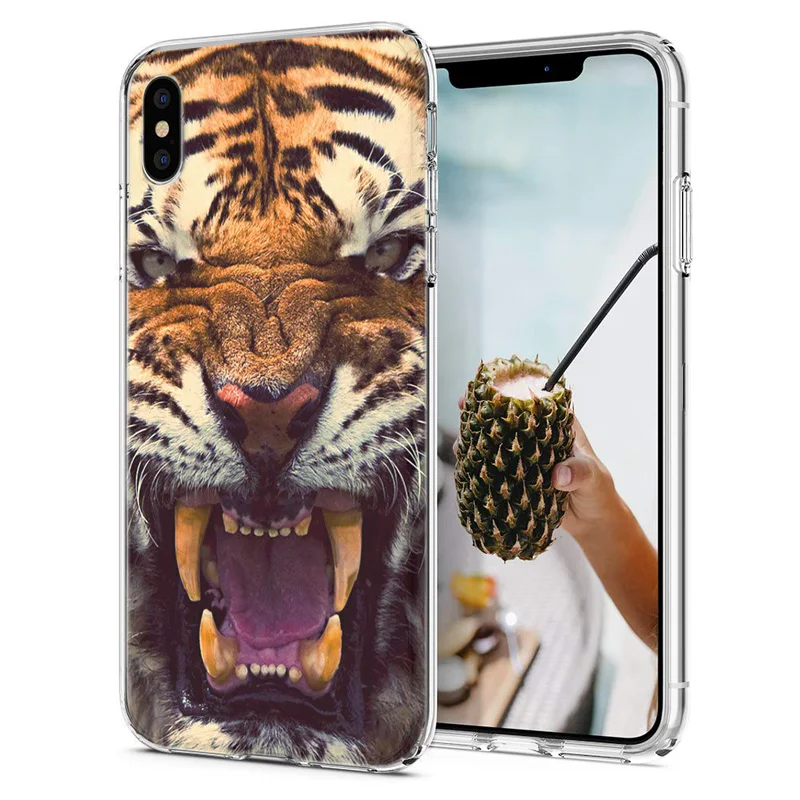 Мягкий чехол для телефона iPhone X 8 7 6 6S Plus XS Max TPU животные тигр Лев окрашенные Чехлы