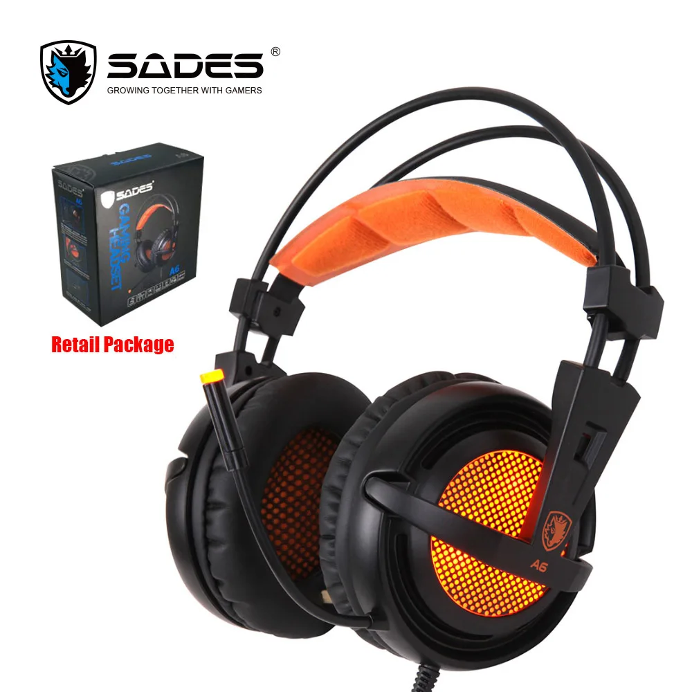 Black Sades A6 7,1, объемный звук, USB, Стерео Игровые наушники, над ухом, шумоизоляция, дышащий светодиодный свет, гарнитура для PC Gamer - Цвет: Black