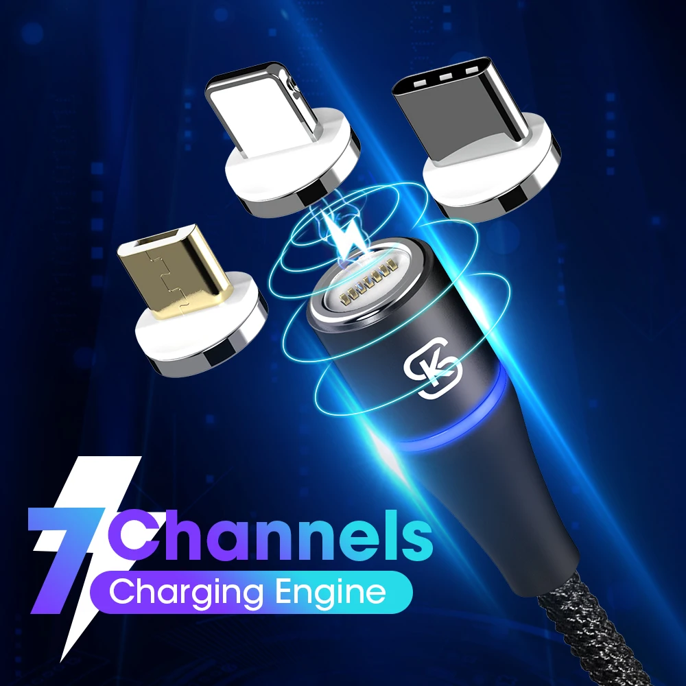 Магнитный кабель usb type c micro SIKAI 3A для быстрой зарядки и передачи данных 3 в 1 QC 4 0