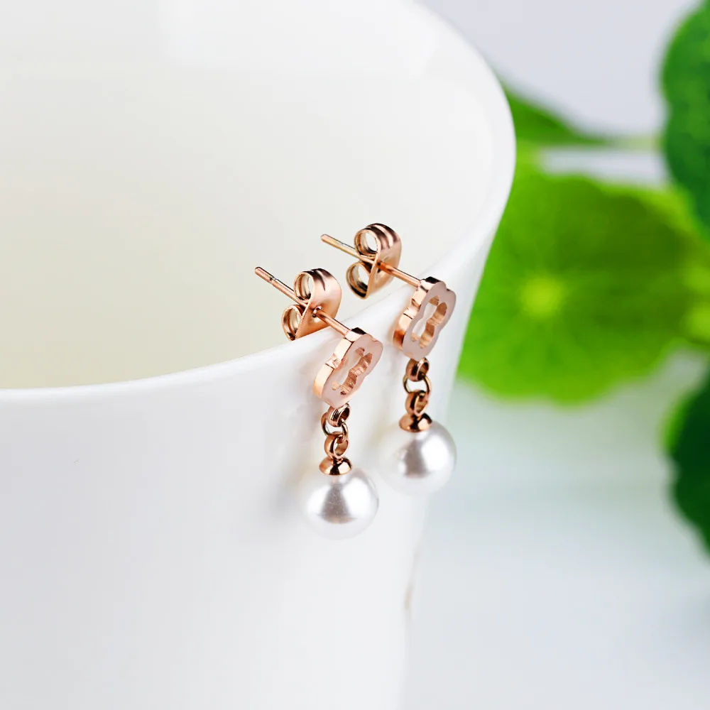 2017 Модные Простые розовое золото и Титан стальные кресты жемчужные серьги