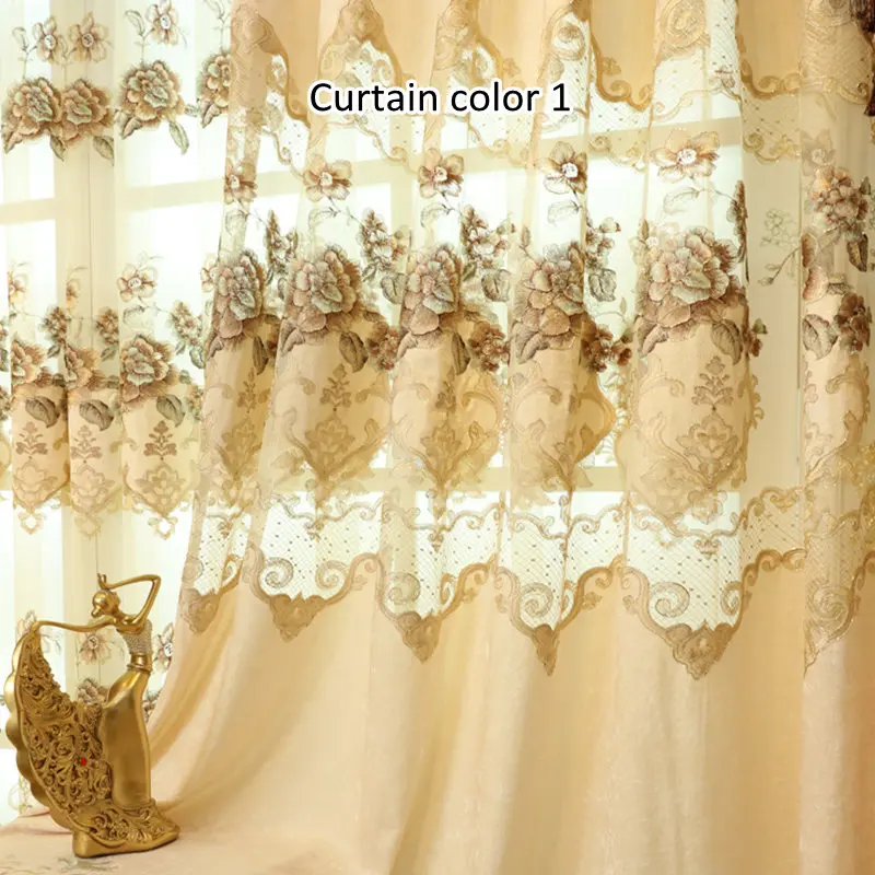Curtain color 1 Роскошные классические вышитые кофе/бежевый шторы для гостиная Европейский синель шторы Элитные занавески спальня - Цвет: Curtain color 1