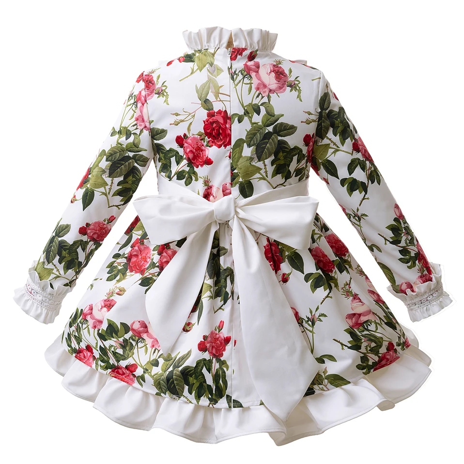 Pettigirl White Floral Girl Dress Wtih Hairband Autumn Party Dresses For Girls Bontique Kids Wear G-DMGD103-B219 | Детская одежда и