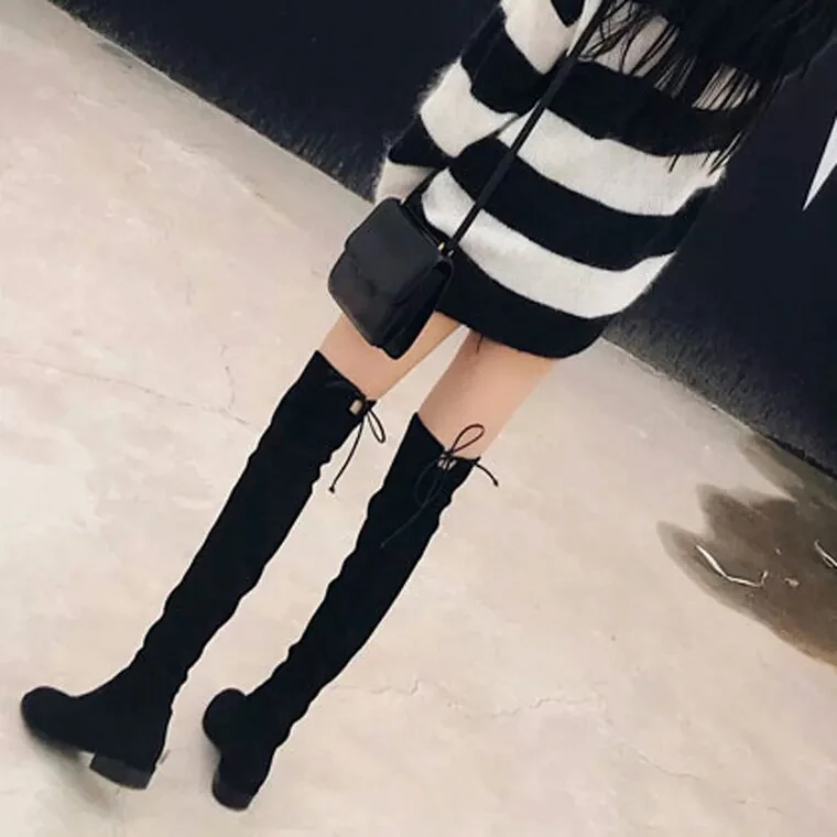 TEST ONLY NOT FOR SALE Black knee-high boots sexy black and new winter thin long stretch add flocking |