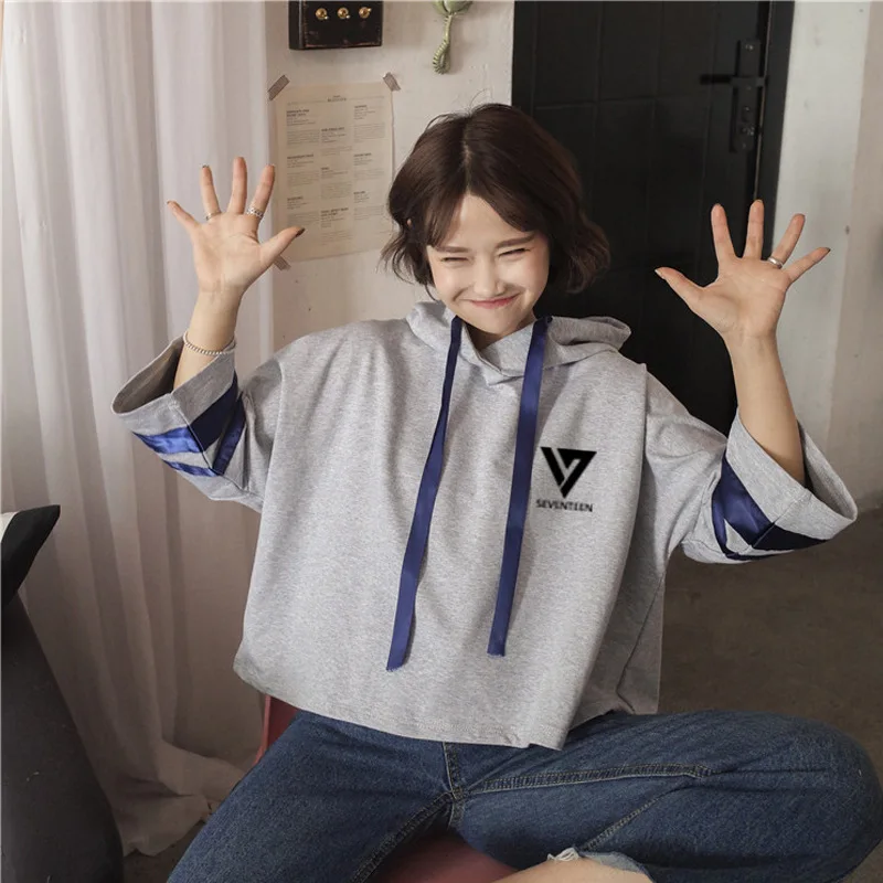 Женская куртка с капюшоном Seventeen серая Свободная для студентов на осень и зиму |